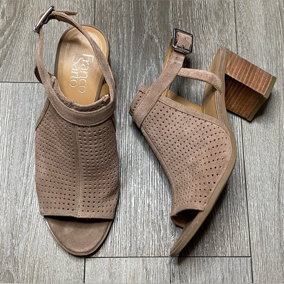 Franco Sarto Womens Brown Block Heel Peep Toe Size 7.5 Medium Harlet2 - Picture 2 of 16